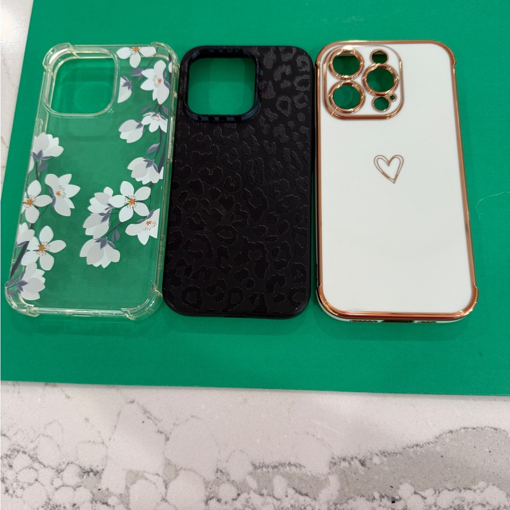 Floral, Black, and White Heart iPhone 14 Pro Cases - pack of 3